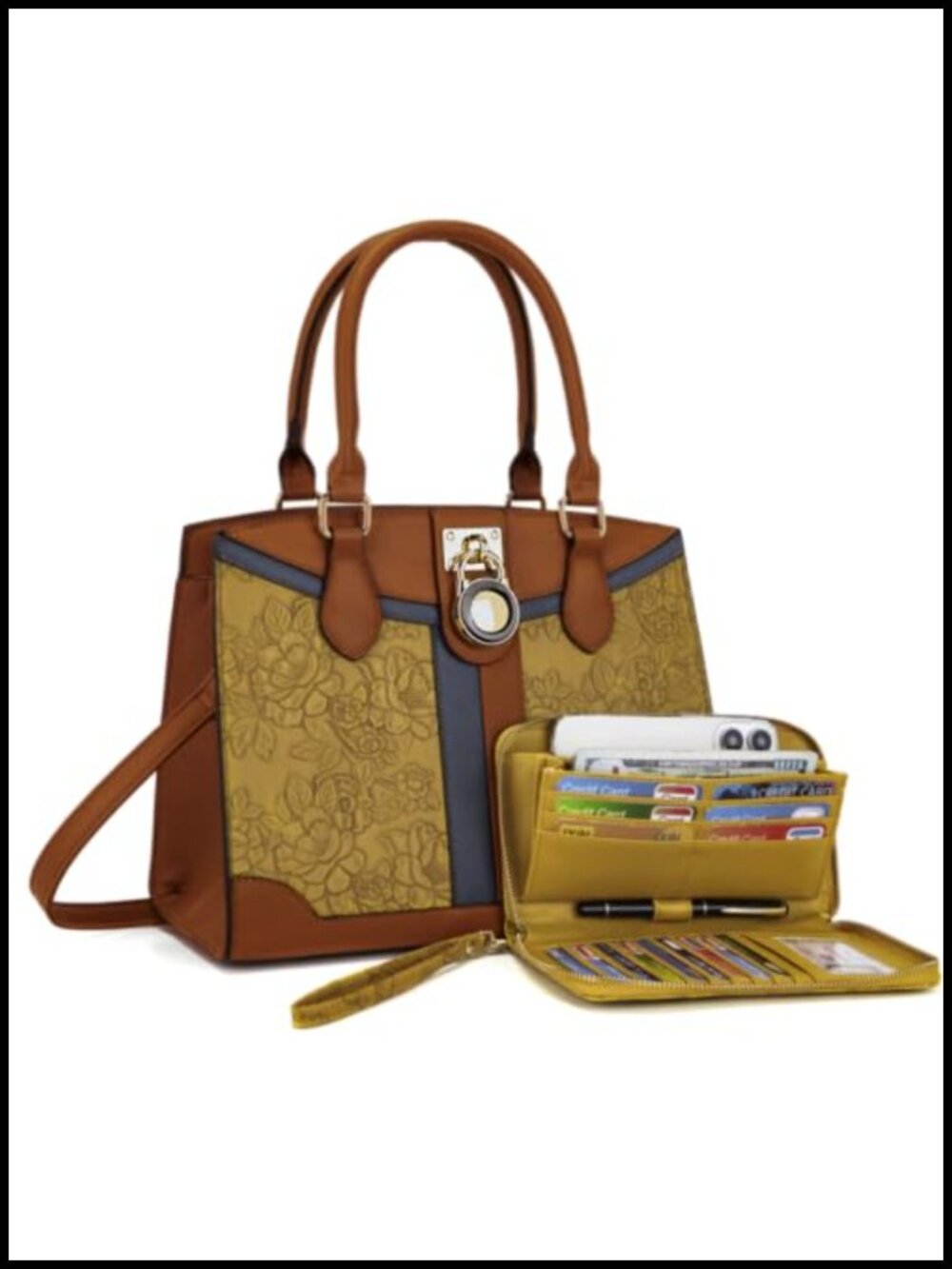 Luxe Tote Handbag Set with RFID Wallet Vegan Satchel Shoulder Bag Work Gift 2PC